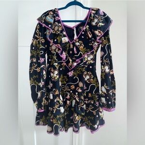 Anthropologie Black Floral Long Sleeve Dress